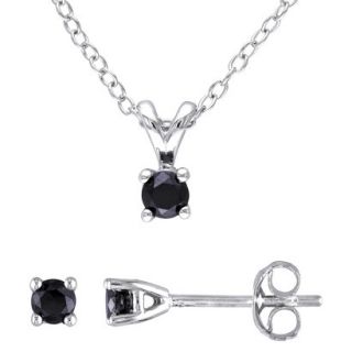 1/2 CT. T.W. Black Diamond Silver Solitaire Earrings and Silver Pendant with