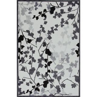 Transitional Floral Gray/black Viscose/chenille Rug (9 X 12)
