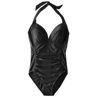 Merona Womens Halter 1 Piece Swimsuit  Black S