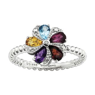 Sterling Silver Multi Gemstone Stackable Ring, Womens