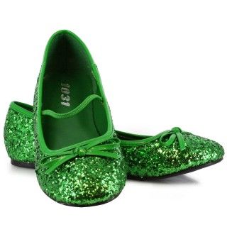 Green Sparkle Flat Shoes Child