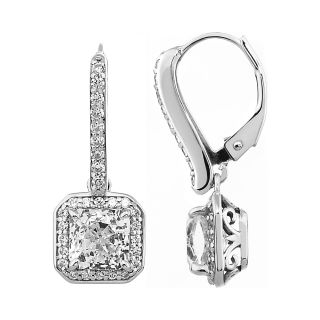 100 Facets by DiamonArt Square Halo Cubic Zirconia Drop Earrings, Womens