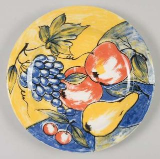 Pier 1 Per38 Salad Plate, Fine China Dinnerware   Grapes, Apples & Pears On Blue