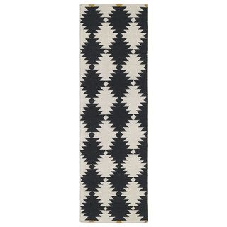Flatweave Tribeca Black Wordly Wool Rug (26 X 8)