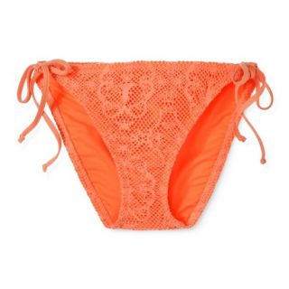 Womens Crochet Side Tie Swim Bottom  Orange L