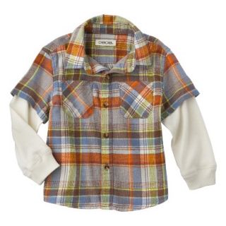 Cherokee Infant Toddler Boys 2 Fer Button Down Flannel Shirt   Orange 3T