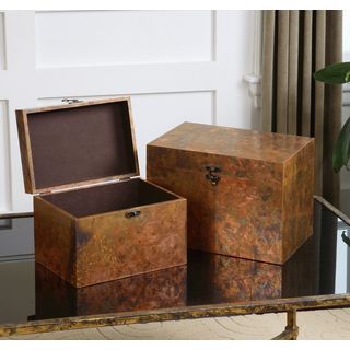 Ambrosia Copper Decorative Boxes, S/2