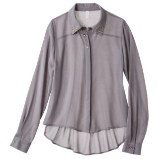 Xhilaration Juniors Studded Collar Button Up Shirt   Gatsby Gray XXL(19)