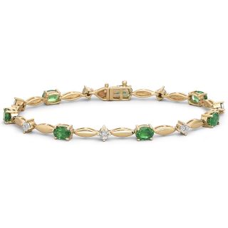 Lab Created Emerald & Diamond Accent Bracelet, Yellow, Womens