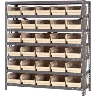 Quantum Storage Steel Shelving System with 30 Bins   36 Inch W x 12 Inch D x 39