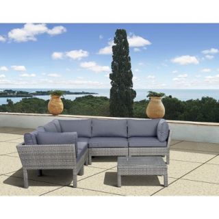 South Beach 6 Piece Wicker Patio Sectional Seating Furniture Set   Grey