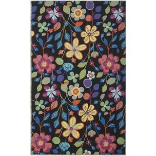 Safavieh Four Seasons Stain resistant Hand hooked Floral Black Rug (5 X 8)