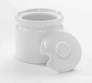 American Metalcraft 7 oz Sugar Pot with Lid   White Porcelain