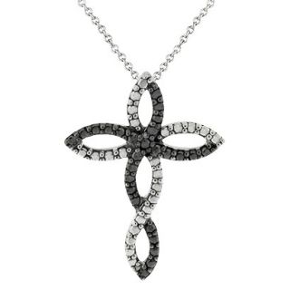 Sterling Silver Diamond Accent Infinity Cross Necklace   Black