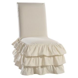 Ruffle 3 Tiered Dining Room Chair Slipcover   Natural