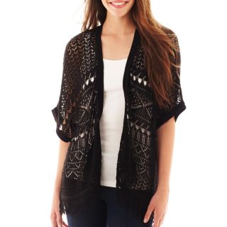 Take Out Fringe Poncho, Black, Womens