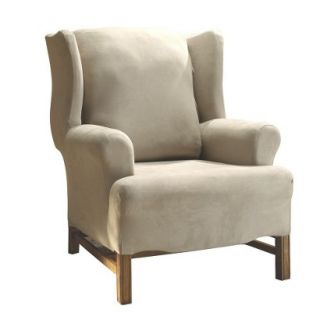 Sure Fit Stretch Suede Wing Chair Slipcover   Oatmeal