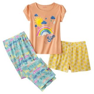Xhilaration Girls 3 Piece Short Sleeve Pajama Set   Peach Peony XS