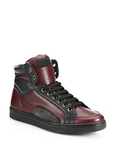 Prada Leather & Suede High Top Sneakers  Prada Shoes