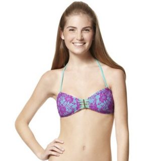 Xhilaration Juniors Floral Lace Bandeau Swim Top   Purple/Teal XL