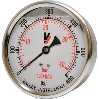 Valley Instrument Grade A 4 Inch Back Mount Glycerin Filled Gauge   0 600 PSI