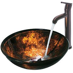 Vigo Brown And Gold Fusion Handmade Glass Vessel Sink And Faucet Set In Oil rubbed Bronze