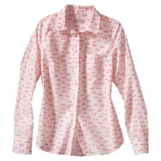 Merona Womens Plus Size Long Sleeve Button Down Shirt   White/Pink 4