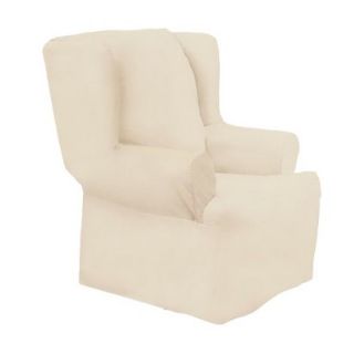 Sure Fit Cotton Duck Wing Chair Slipcover   Natural