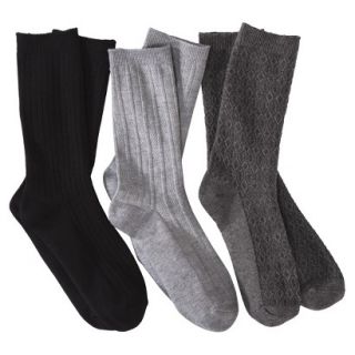 Merona Womens 3 Pack Texture Crew Socks   Gray One Size Fits Most