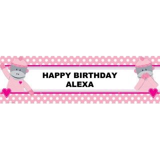 Sock Monkey Pink Personalized Banner