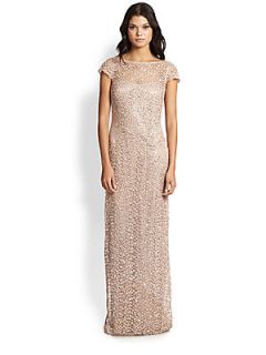 Kay Unger Lace & Sequin Gown   Bisque