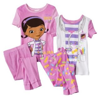 Doc McStuffins Toddler Girls 4 Piece Short Sleeve Pajama Set   Pink 3T