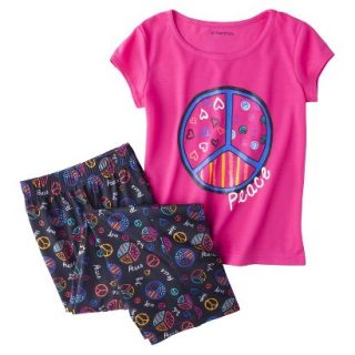 Xhilaration Girls 2 Piece Short Sleeve Peace Sign Pajama Set   Pink M