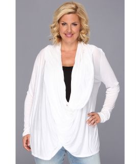 DKNY Jeans Plus Size Long Sleeve Snap And Wrap Cozy Top Womens Blouse (White)