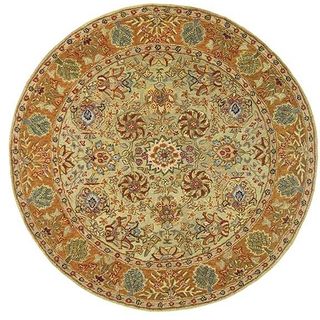 Hand made Anatolia Green/ Gold Hand spun Wool Rug (4 Round)