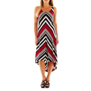 Sleeveless Striped High Low Maxi Dress, Red