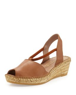Womens Dainty Leather Slip On Espadrille Wedge, Brown   Andre Assous