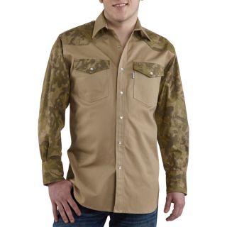 Carhartt Ironwood Snap Front Twill Work Shirt   Khaki/Camo, XL Tall, Model S209
