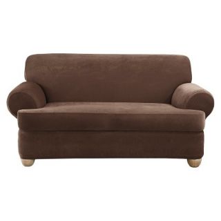 Sure Fit Stretch Pique 2 Pc T Loveseat Slipcover   Chocolate