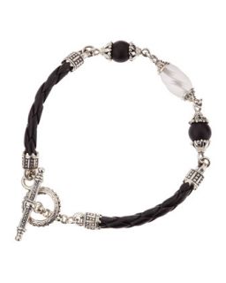 Black Braided Leather, Onyx & Crystal Bracelet