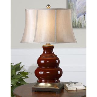Villalago Glossy Maroon Ceramic/ Metal Table Lamp