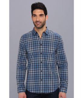 Calvin Klein Jeans L/S Tonal Blue Small Check Shirt Mens Long Sleeve Button Up (Navy)