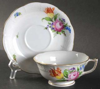 Herend Printemps (Bt) Footed Cup & Saucer Set, Fine China Dinnerware   Small Flo