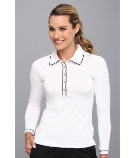 adidas Golf Puremotion Piped Polo 14 Womens Long Sleeve Pullover (White)