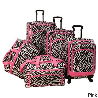 American Flyer Pink Zebra Print 5 piece Spinner Luggage Set