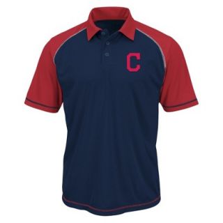 MLB Mens Cleveland Indians Synthetic Polo T Shirt   Navy/Red (XL)