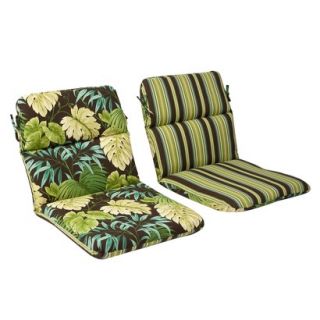 Outdoor Reversible Seat Pad/Dining/Bistro Cushion   Brown/Green Floral/Stripe