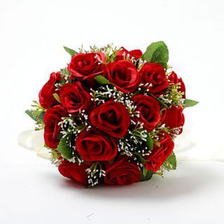 Red Satin / Cotton Rose Round Wedding Bridal Bouquet