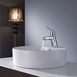 Kraus Bathroom Combo Set White Round Ceramic Sink/faucet Chrome