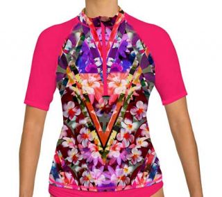 Womens Swim Systems Short Sleeve Zip Front UV Top   Hothouse Blooms Running